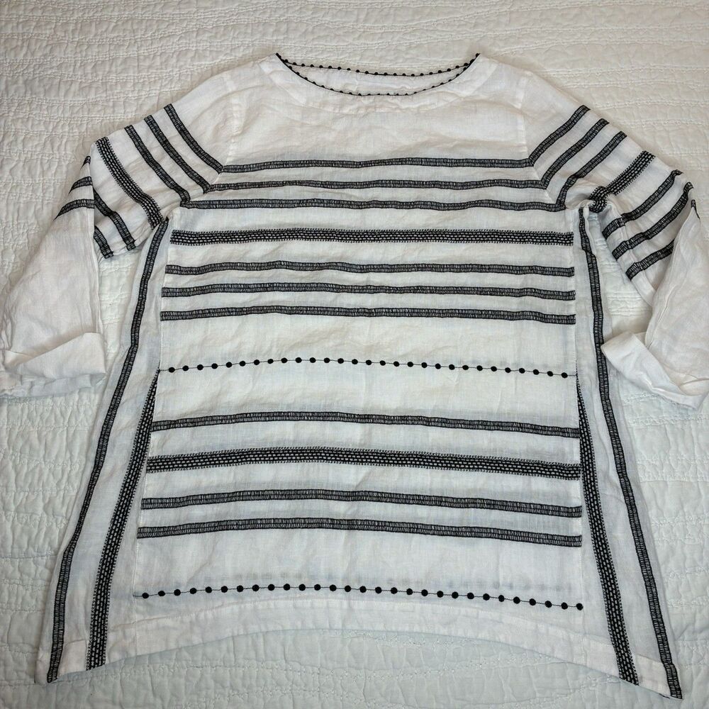 J Jill Love Linen embroidered tunic top black white embroidered lagenlook Sz S